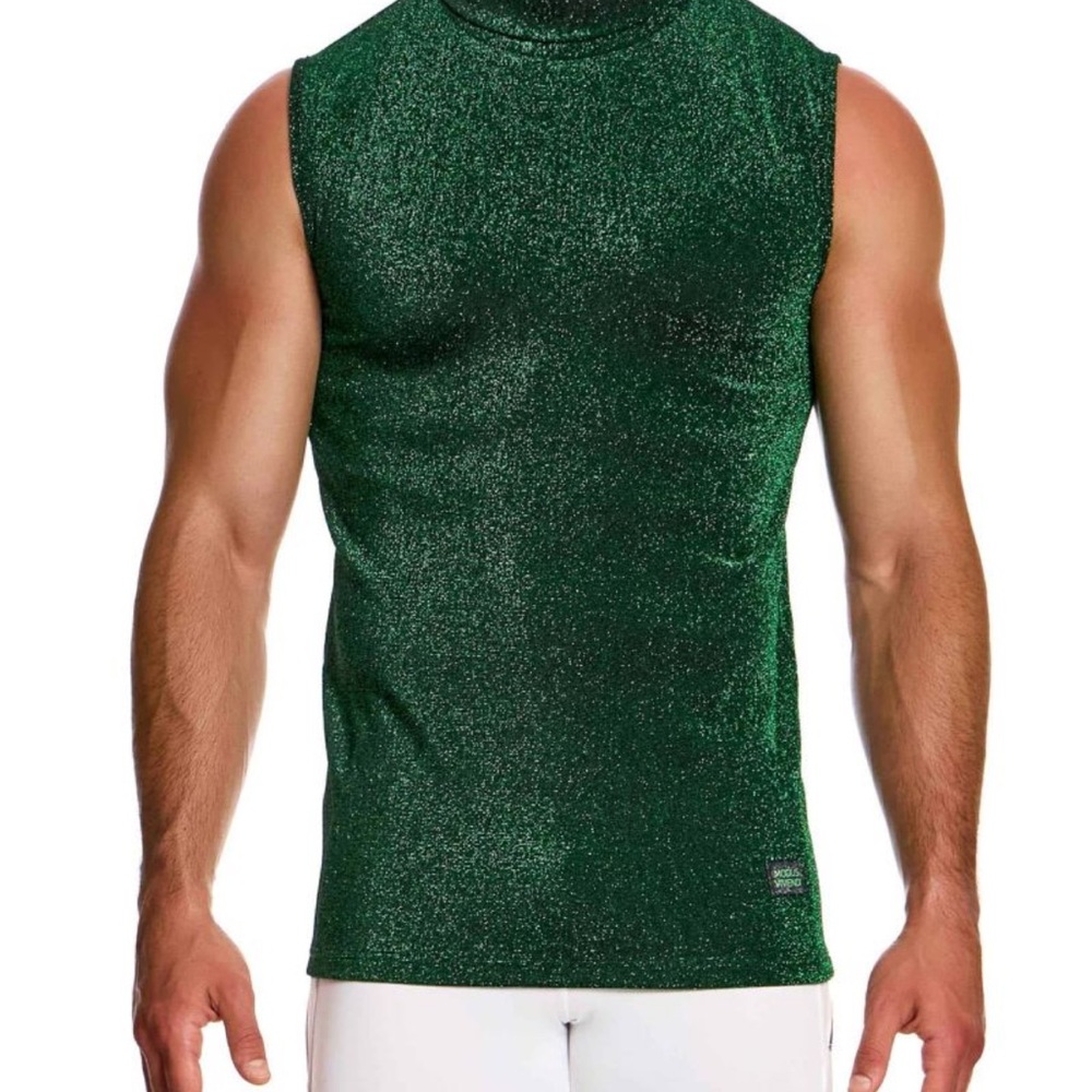 Sleeveless turtleneck. Shimmer green. Size small.